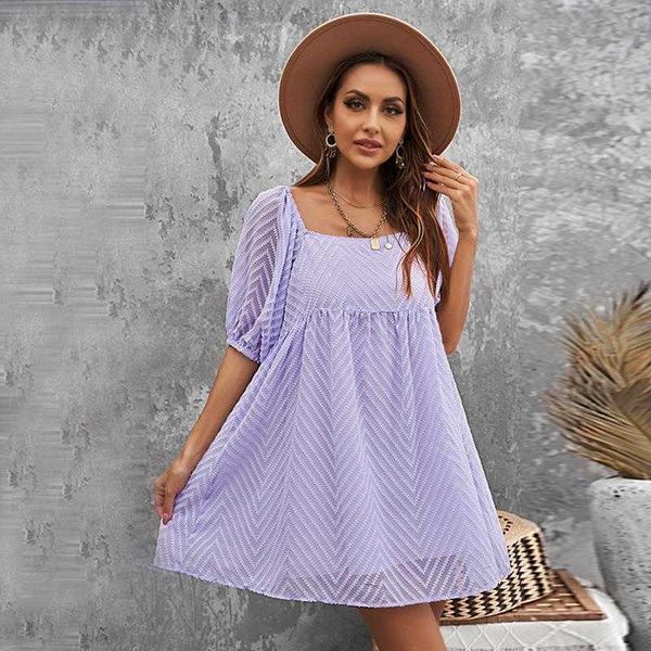 

chiffon dress womens loose half sleeve pullover knee length skirt, Black;gray