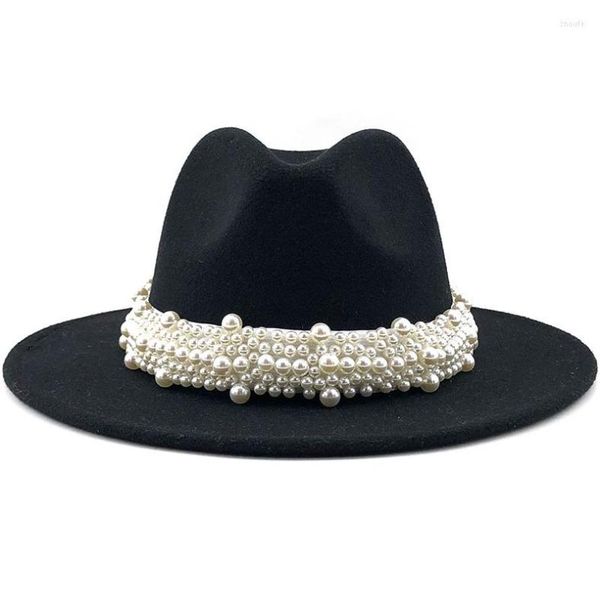

berets jazz fedora hats with pearls band women white felted trendy wide brim party female dress wool felt hat outdoor sunhat5429116, Blue;gray