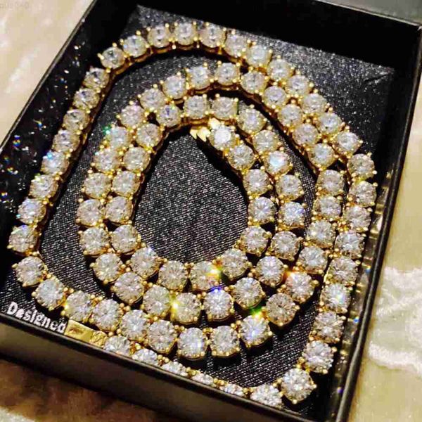 

2023 hip hop moissanite ice out bling jewelry custom chain link gold plated diamond tennis necklace, Silver