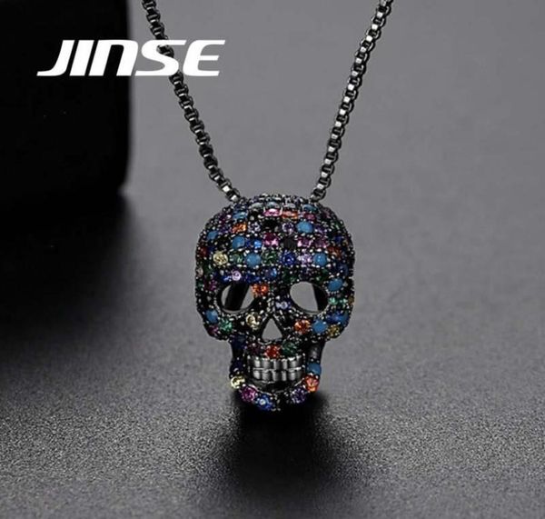 

hip hop colorful skull pendant cubic zircon skeleton necklace for men women fashion vintage gothic jewelry gifts6083219, Silver