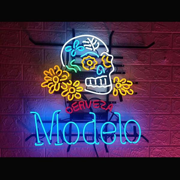 

modelo skull logo neon sign light beer bar pub wall poster handmade art visual16217g