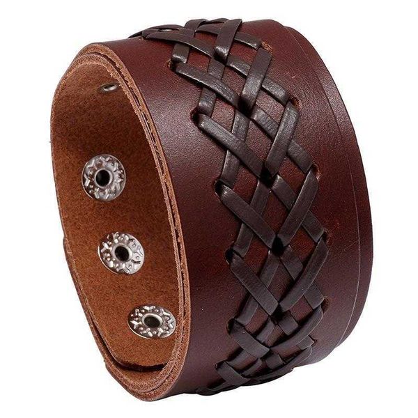 

selling accessories vintage weave cattle leather bracelet mens multi layer wide punk, Golden;silver