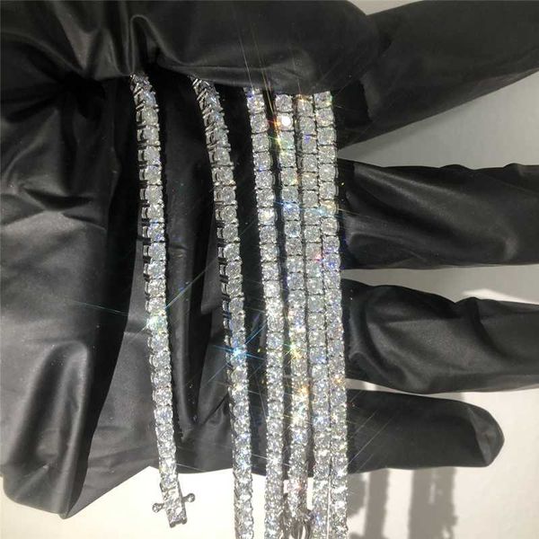 

fine hip hop jewelry iced out white gold plated tennis bracelet 925 sterling silver vvs moissanite diamond cluster tennis chain