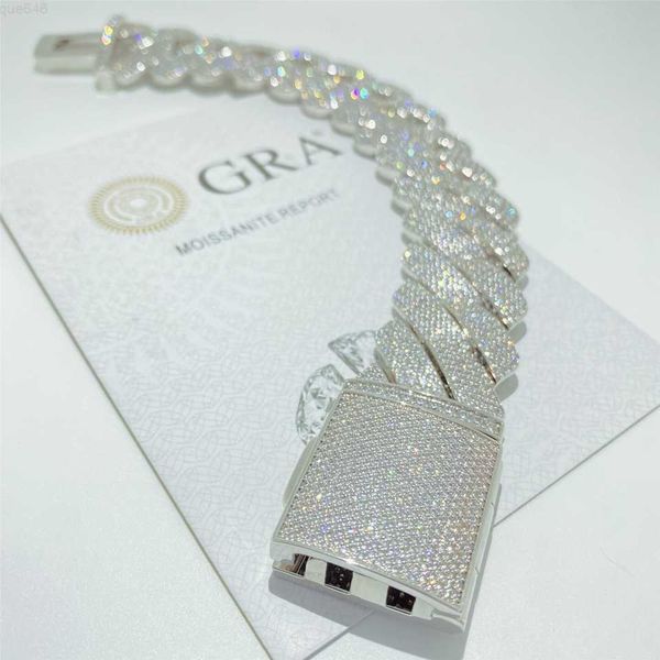 

hip hop jewelry 26mm 925 solid silver iced out cuban link moissanite prong cuban chain bracelet vvs diamond cuban bracelet
