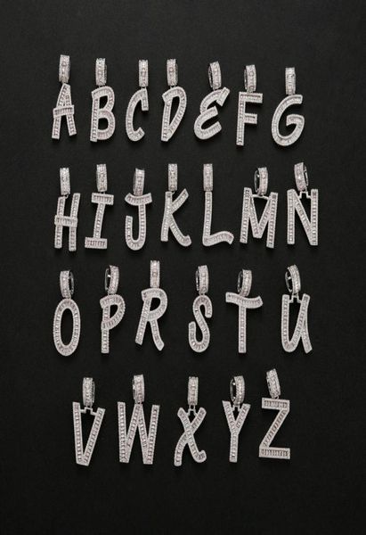 

az baguette single letter pendant necklace iced out cubic zriconia hip hop jewelry for men women7790738, Silver