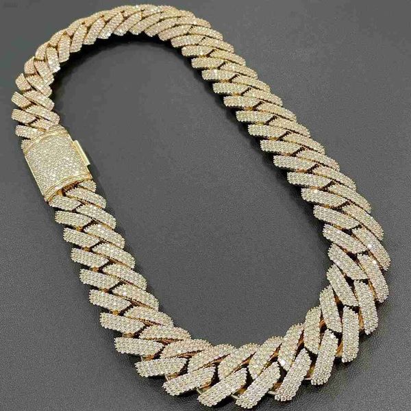 

hip hop jewelry 925 sterling silver 20 mm width three rows moissanite flower mosaic iced miami cuban link chain necklace