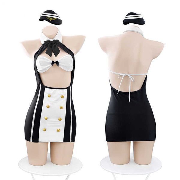 

set new airline stewardess uniform cosplay women open bra lingerie ladies temptation bag hip backless minidress outfit 230426, Red;black