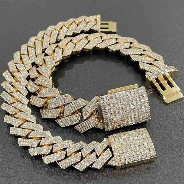 

hip hop rapper jewelry 18mm cuban link vs moissanites 4rows emerald cut moissanite cuban chain link bracelet, Silver