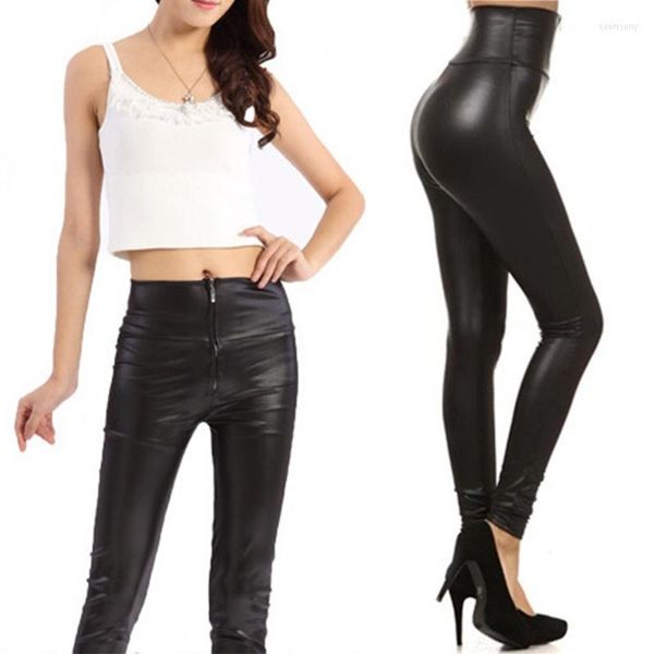 

active pants women high waisted zipper pencil black faux leather legging with