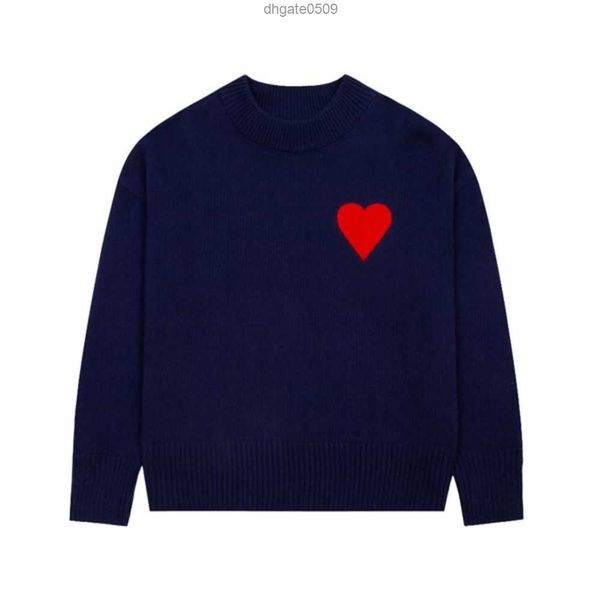 

amis paris fashion mens designer amies knitted sweater embroidered red heart solid color big love round neck short sleeve a t-shirt for men, White;black