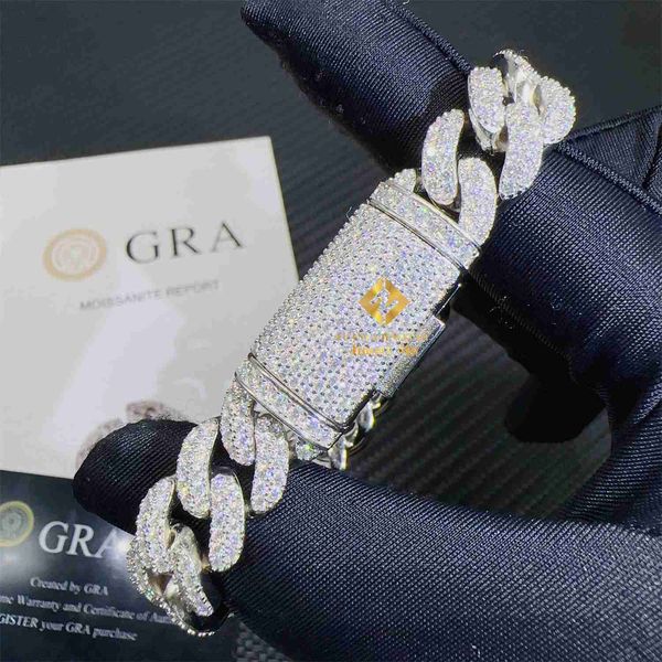 

wholesale price 13mm two rows 925 sterling silver white gold plated moisssanite stone iced out hip hop cuban link bracelet