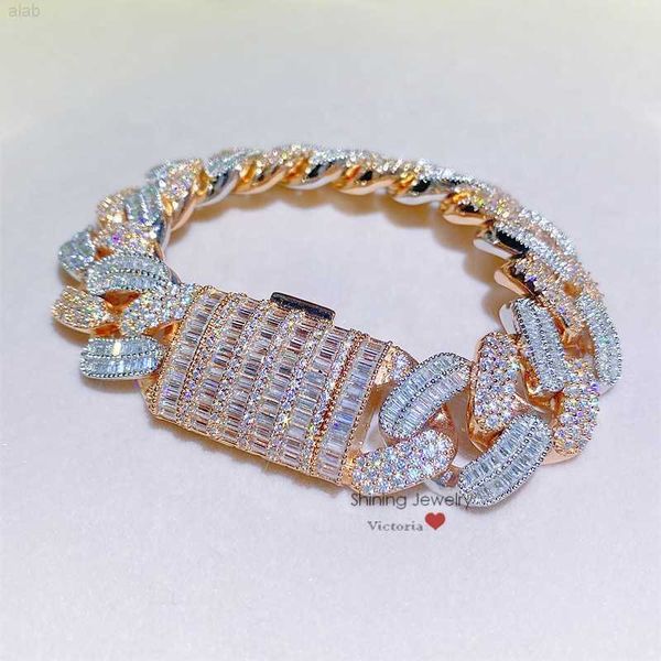 

rose gold 2 tone vvs moissanite diamond 20mm thick sterling silver cuban bracelet