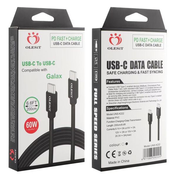 

olesit pd 60w 30w 27w usb c to c charging phone charger data cable for smartphone samsung huawei type-c to type-c 3ft 6ft 10ft