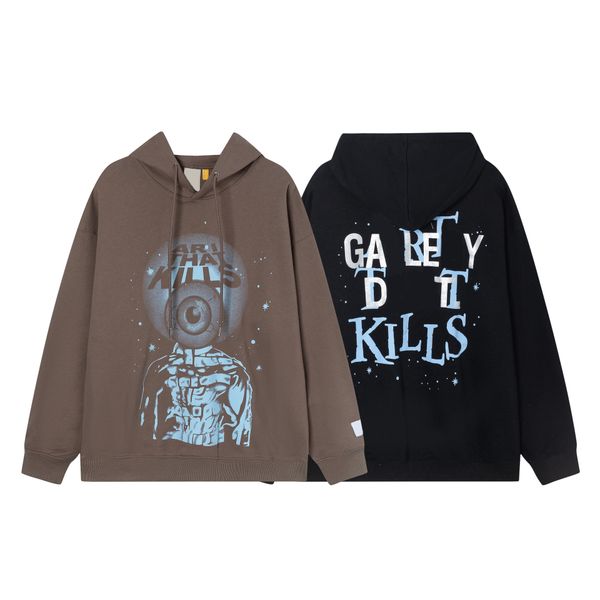 

2023 new designer men's hoodie galle brand alien cartoon eye print hoodie couple high street retro popular pure cotton hoodie, Black