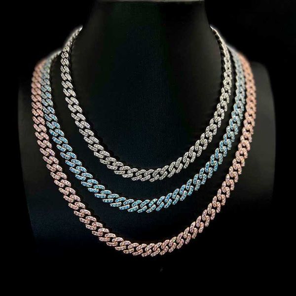 

fashion jewelry necklaces 9mm men necklace hiphop brass zircon iced out cuban link chain jewelry necklace, Silver