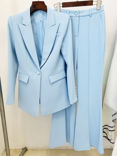 

t116 designer pantsuits blazer two pieces sets designer jacket women's stereoscopic flowers appliques double breasted long blazer, White