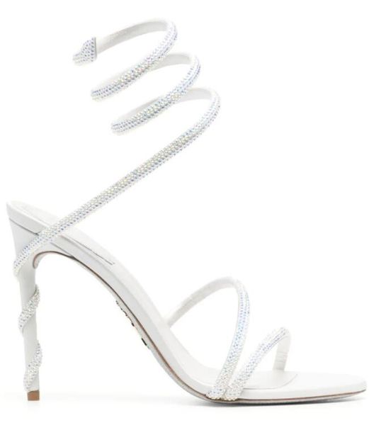 

designers rene caovilla stiletto heels sandals margot wraparound crystal-embellished sandals dress shoe ladies slipers rhinestone studded sh, Black