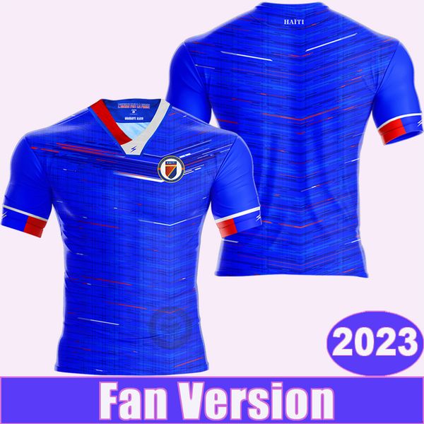

2023 haiti national football team mens soccer jerseys home blue football shirt short sleeve uniforms, Black;yellow
