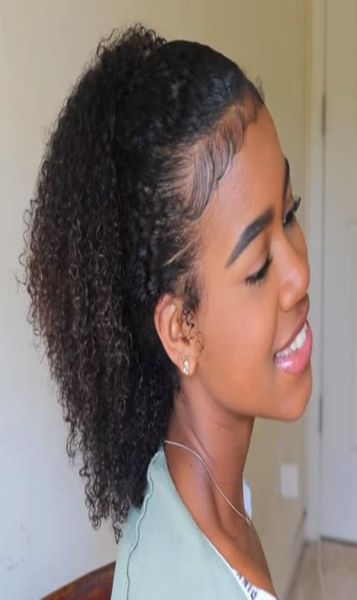 

afro kinky ponytail afro puff kinky curly drawstring ponytail hairpiece clip human hair extension 140g 120g5216772, Black
