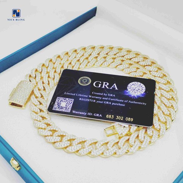 

fine jewelry hiphop men gold plated moissanite cuban link chain necklace miami 15mm 20'' cuban link chains, Silver