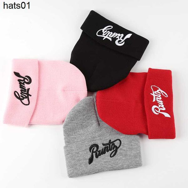

new warm knitted hat runty letter embroidered warm wool hat street fashion cold hat, Blue;gray