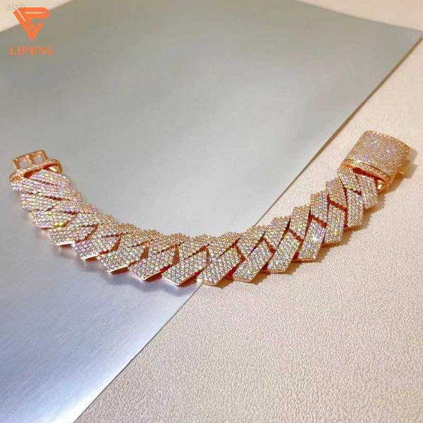

2023 popular new design 4 rows moissanite diamond 925 sterling hip hop iced out cuban chain bracelet, Silver