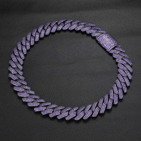 

classic unique purple color zircon mens hip-hop three-row zircon 20mm diamond-shaped cuban chain necklace jewelry for party, Silver