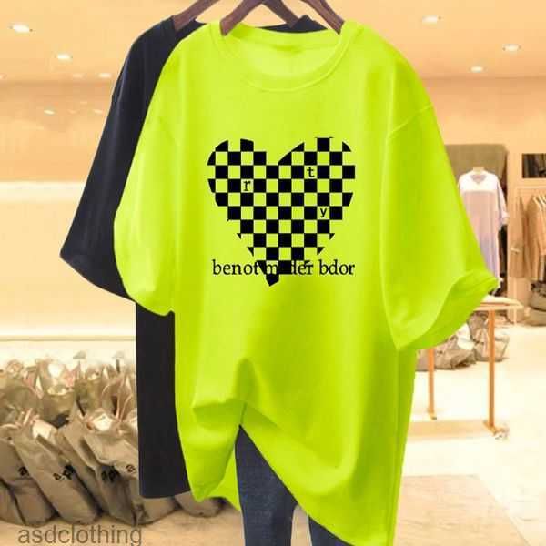 

womens t shirt checkerboard heart-shaped young long tees couples simple fashion shirts fluorescent green tshirt for mens and womens fkyj, White