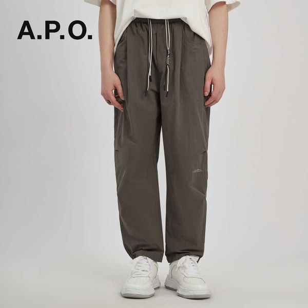 

| wear apo casual pants men's summer men's american simple straight leg pants solid color double pleated loose thin style sports p, Black