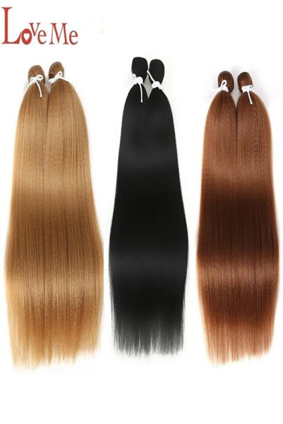 

love me yaki straight hair bundles 22 inch 2pcslot synthetic hair extension weave blond hair bundles for black women resistant 223226494, Black;brown