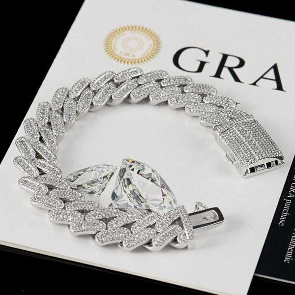 

fine jewelry 14mm moissanite cuban pass tester silver 925 men ice cuban link chain bracelet necklace mens jewellery necklace