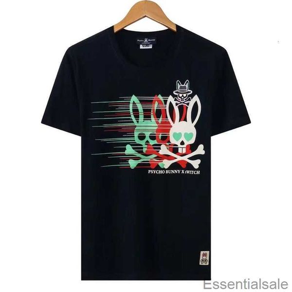 

psycho bunny 2023 summer new short sleeve t-shirts fashion brand versatile print skull rabbit pattern men's pure cotton 0bst, White;black