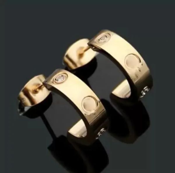 

gold diamond stud earrings titanium steel 18k love earrings for women exquisite simple fashion with bag1, Golden;silver