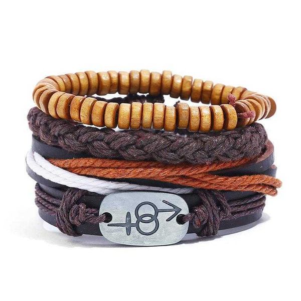 

simple retro set braided leather bracelet diy mens couple hemp rope, Golden;silver