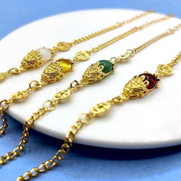 

alluvial gold like bracelet pi xiu imitation jade agate clover crystal, Golden;silver