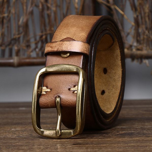 

belts 38cm thick cowhide copper buckle genuine leather casual jeans belt men retro luxury male strap cintos 230512, Black;brown