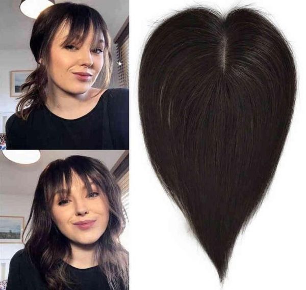 

3pc 5x8 cm 4d fringe hair er with a cut bang for women brazilian virgin human silk skin base hair bangs 20 cm scalp toupee2243587, Black