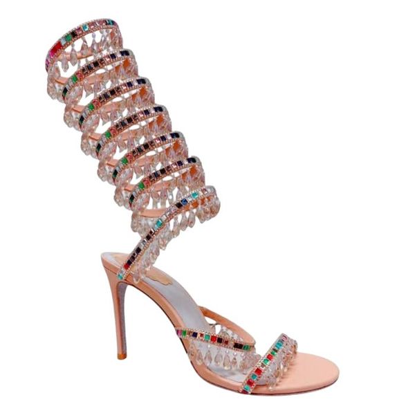 

rene caovilla stiletto heels sandals chandelier embellished satin sandals luxurys designers dress shoes ladies slipers rhinestone studded sa, Black