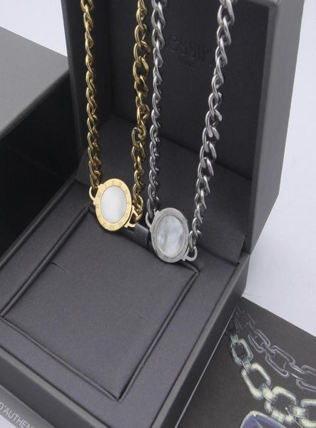 

women designer jewelry gold necklace with shell circle pendant stainless steel roman numerals silver chains choker long necklaces5608057