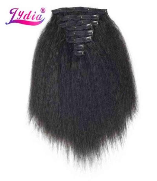 

lydia 8pcsset 18 clips in hair hairpieces 1620 inch kinky straight long synthetic heat resistant hair extensions bundles 2202083285130, Black;brown
