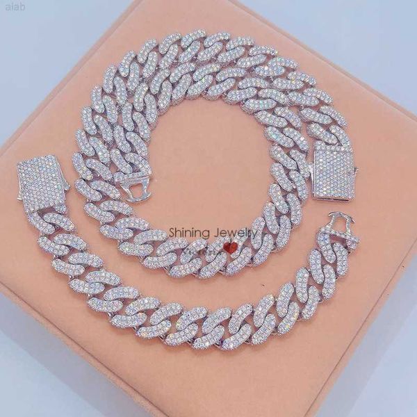 

23mm hip hop white gold plated sterling silver 925 iced out moissanite diamond miami cuban chain