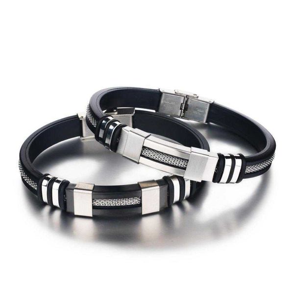 

fashion mens punk titanium steel bracelet silicone stainless exaggerated wholesale, Golden;silver