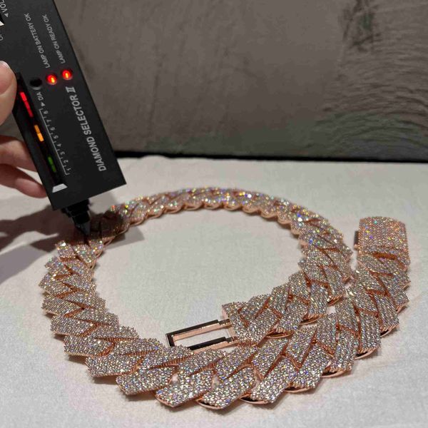 

hip hop iced out jewelry 24mm wide 4 rows cuban link chain vvs moissanite diamond cuban link chain necklace, Silver