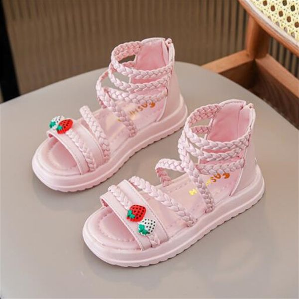 

Summer Children's Girls Sandals Lightweight Open-toe Cute Strawberry Princess Shoes Toddler kids Beach Slides Leather weaving gladiator Sandal, White