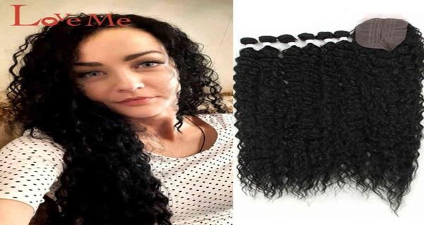 

30 inch hair extensions kinky curly synthetic fake hair bundles with closure ombre blonde for hairstyles colored weaving hair h2201817601, Black