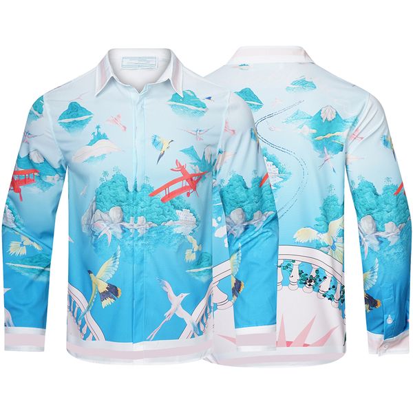 

casablanca men collar shirt french designer fruit flower playing card printed long sleeve casual fashion open front single button men's, White;black