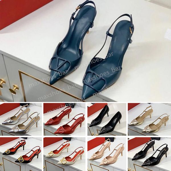

brand sandals for women high heels casual shoes summer classics metal v-buckle thin heel 6cm 8cm 10cm genuine leather shallow women's w