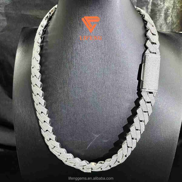 

luxury hip hop cuban necklace bling moissanite diamond 20mmice cuban chain fashion jewelry, Silver