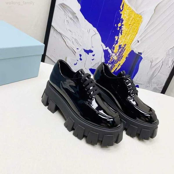 

designer shoes men women soft cowhide platform sneakers p triangle loafers rubber black shiny leather chunky round head sneaker