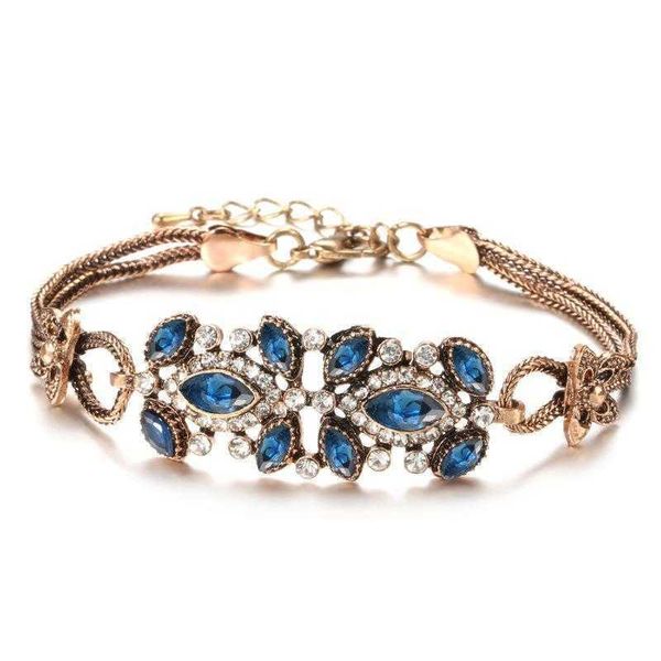 

korean style crystal zircon bracelet vintage sapphire flower womens jewelry fashion accessories, Golden;silver